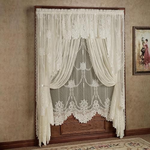 Romantic Garland Lace Window Treatments, Ivory, Set of 5 | Hand-Cut Floral & Leaf Designs, Fine-Gauge Polyester Jacquard Lace, Insert Valance, 63L Swag Pr, 1-63L Panel, 2-84L Panels - Image 1