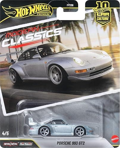 Hot Wheels Car Culture Premium 1:64 Scale Die-Cast Toy Porsche 993 GT2 with Real Riders Tires & Metal/Metal Body & Chassis, Modern Classics - Image 1