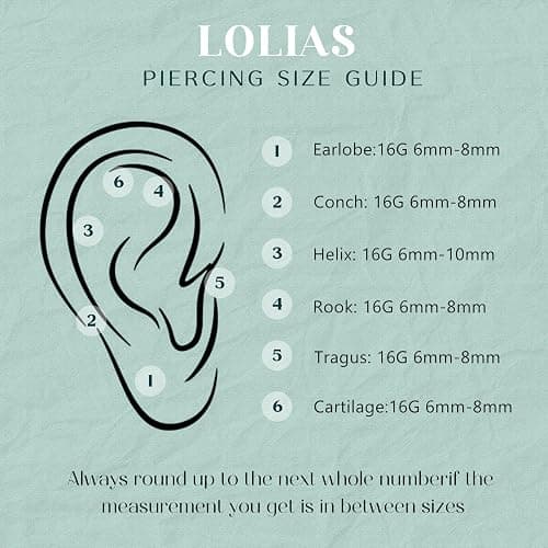 LOLIAS 16G G23 Titanium Tragus Conch Helix Piercing Jewelry 6mm 8mm 10mm - Internally Threaded Flat Back Stud Cartilage Earrings Hypoallergenic Forward Earlobe Labret Tragus Piercing Jewelry thumbnail 7