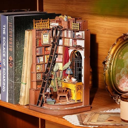Rolife DIY Book Nook Kits for Adults, Miniature Dollhouse Booknook Kit, 3D Wooden Puzzle Creative Decorative Bookends Bookshelf Diorama Insert Crafts Hobbies Gifts (Silent Corner Study) thumbnail 8