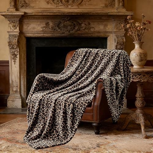 Edenleaf Leopard Print Blanket Fleece Throw for Bed Sofa Travel and Camping, Super Soft Cozy Fluffy Plush Cheetah Print Blanket for All Seasons 50"x60" (Mocha Brown) thumbnail 4
