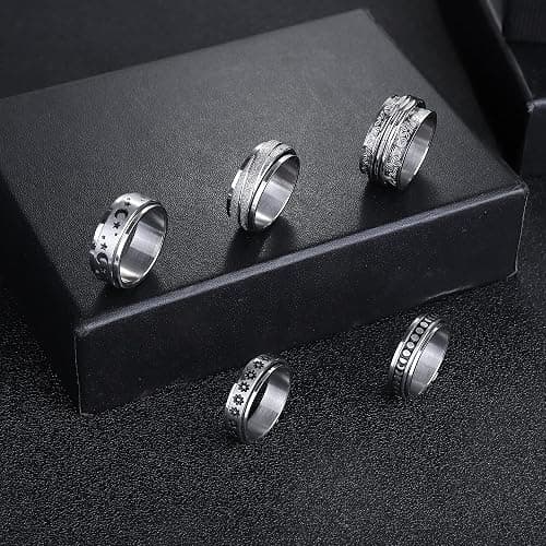 Magitaco Stainless Steel Spinner Rings Fidget Band Rings Moon Star Flower Butterfly Anxiety Rings for Women Men thumbnail 4