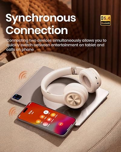 Picun Solo6 Wireless Bluetooth Headphones, 5EQ Music Mode, On-Ear Headphone with Built-in Microphone, Foldable Headset with 140H Battery Life, App Control for Girls, Home, School, Travel (Khaki) - Khaki White thumbnail 8