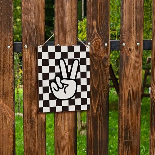 FUGWN Black and White Checkered Peace Sign Hanging Wooden Signs 8x10, Black Preppy Checkerboard Decor for Home Girls Boys Room Dorm, Preppy Checkered Home Decor Gifts for Teen Girls Boys Women thumbnail 6
