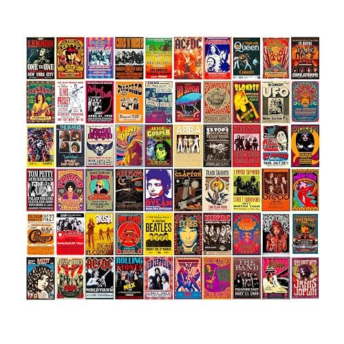 WOONKIT 60 PC Vintage Rock Band Posters, 70s 80s 90s Retro Concert Prints, Bedroom Wall Art, Album Cover Collage, 4x6 Inch (Set of 60) - Image 1