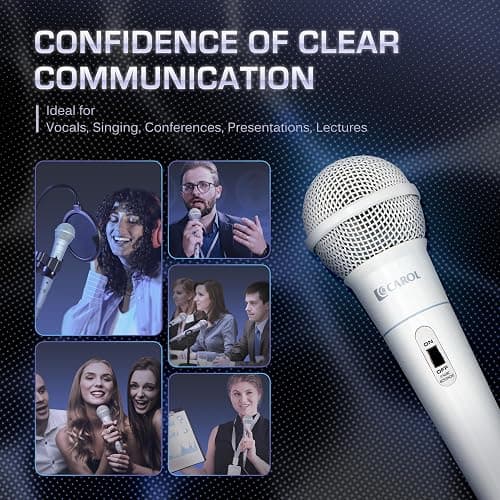 CAROL MUD-525 White XLR Wired Vocal Microphone for Karaoke – Dynamic Unidirectional Mic for Singing, Conference & Campus Use. Durable Design for Longevity, Includes Mic, 14.8ft XLR Cable & Switch thumbnail 5