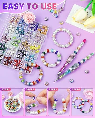 200PCS FIVEIZERO Rhinestone Large Hole Beads for Jewelry Making, 20 Colors Rhinestone European Bead Bulk Spacer Beads for Beadable Pens, DIY Crafts thumbnail 5