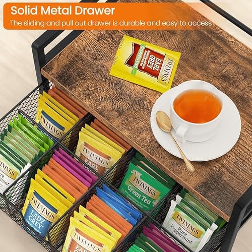 Homode Tea Bag Organizer, Wood Tea Organizers and Storage Chest, Teabag Holder with Storage Drawer,Tea Station Chest Display Container Box for Countertop Kitchen, Rustic Brown thumbnail 6