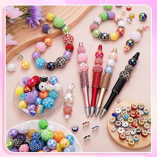 HUISUYTON 190 Pcs Beads for Pens Making, Included Rondelle Spacer Bead and 16/20mm Bubblegum Beads for Pen, Acrylic Bead for Jewelry Making, Bracelets, Beadable Pens thumbnail 6