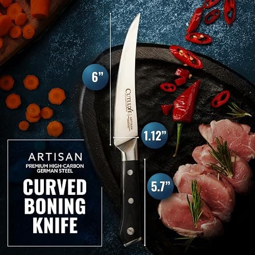 Cutluxe Curved Boning Knife – 6" Boning Knife for Meat Cutting, Filleting – High Carbon German Steel, Full Tang & Ergonomic Handle Design – Artisan Series thumbnail 7
