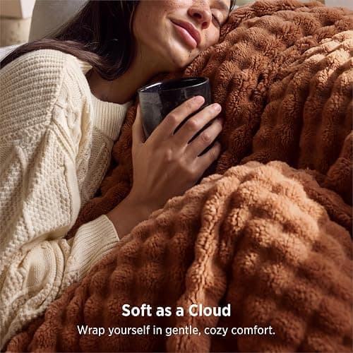 Bedsure Bubble Throw Blanket for Halloween Decor，Burnt Orange, 50"×60" | Lightweight Decorative, Fall blanket, Fleece, Couch/Sofa/Bed, Soft, Cute, Gifts for Women, Room Decor thumbnail 3