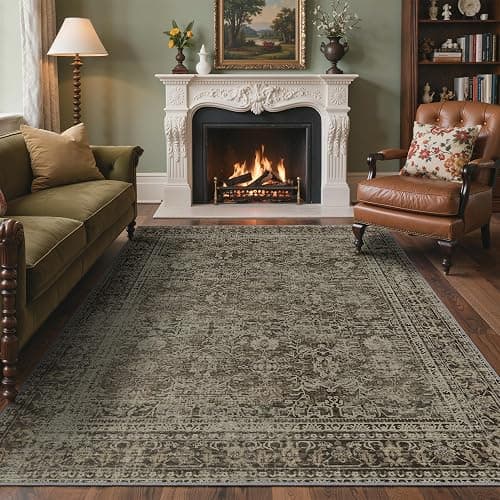 8x10 Area Rug Machine Washable Boho Rug for Living Room,Ultra-Thin Low Pile Carpet,Lightweight Indoor Printed Rug,Non Slip Floral Area Rug for Bedroom, Dining Room, Home Office,Vintage Sage Green - Image 1