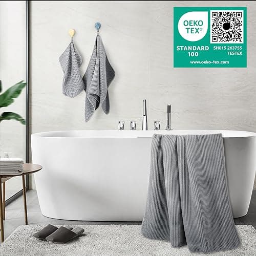 POLYTE 430 GSM Microfiber Quick Dry Lint Free Oversize Bath Towel Set, 6 Piece (Waffle Weave) thumbnail 3