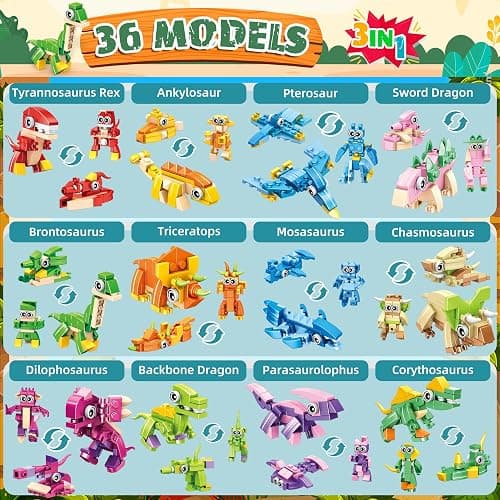 LINAYE 12 Packs Dinosaur Party Favors for Kids - 417 PCS Mini Dinosaur Building Blocks Set Toys for Boys Kids Easter Stuffers Fillers Birthday Valentines Day Gifts Classroom Prizes thumbnail 4