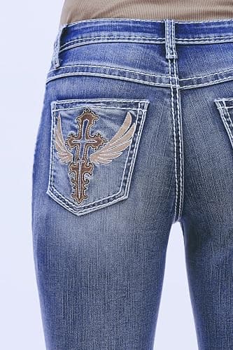 BlueMoment Bootcut Jeans for Curvy Women Western Cowgirls Stretchy Butts Lifting Jeans Retro Mid Low Rise Ladies Denim Jean thumbnail 8