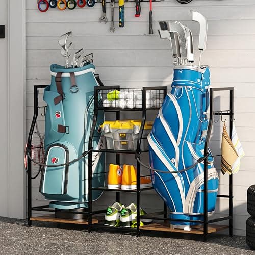 Jsskeeim Golf Bag Storage Organizer for Garage Organization, Golf Bag Stand for Golf Bag Accessories, Spacious Golf Rack for Golf Clubs & Golf Essentials, Ideal Golf Gifts for Men (Fits 2 Golf Bags) thumbnail 6
