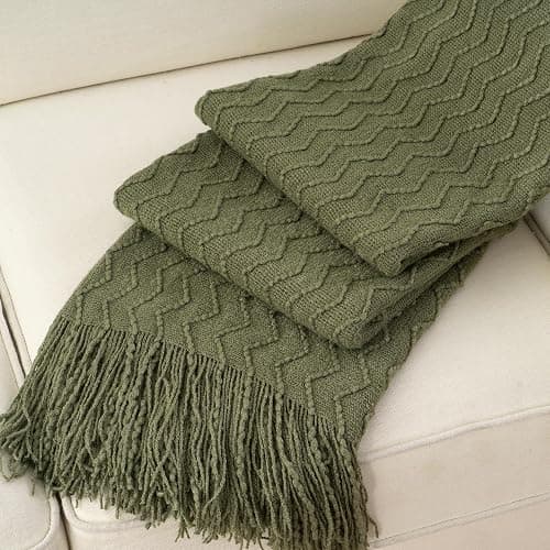 BATTILO HOME Olive Green Throw Blanket for Couch, Green Bed Throws Decorative Boho Lightweight Blanket for Sofa Living Room, 50"x60" thumbnail 3
