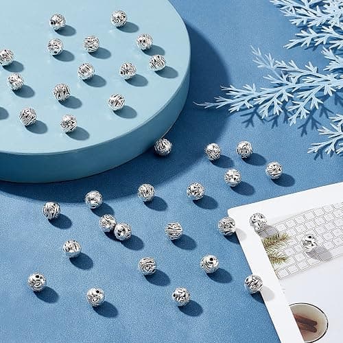 PH PandaHall 8mm Round Spacers Beads, 60pcs Tibetan Alloy Metal Charms Beads Antique Silver Metal Loose Spacer Beads for Bracelet Necklace Jewelry Making, Hole: 1.5mm thumbnail 8