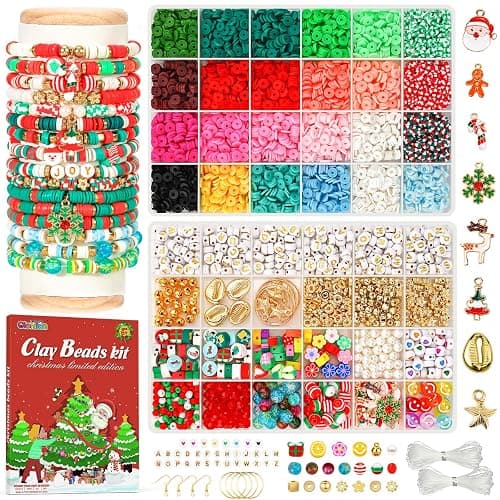 Gionlion Christmas Gifts for Kids Girls - 24 Colors Clay Beads Bracelet Making Kit, Christmas Crafts Toys DIY Arts and Crafts for Kids Age 6-13 - Image 1