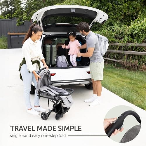 Lightweight Travel Stroller for Baby & Toddlers - Easy Fold & Compact Stroller with Canopy, Storage Basket, Multi-Position Recline & Convenient One-Hand Fold (Grey) thumbnail 4