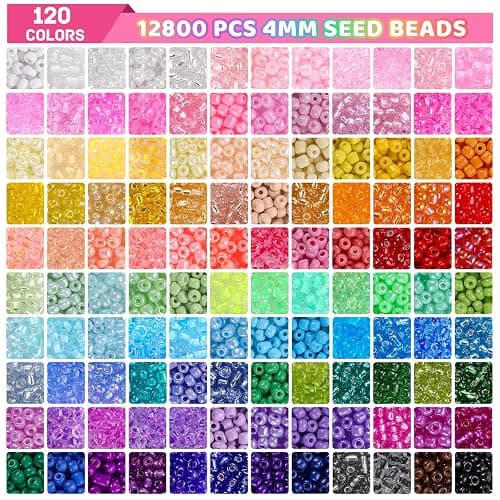 Funtopia 13000pcs 4mm Seed Beads for Jewelry Making, 5 Types 120 Colors Small Glass Beads for Bracelets, Friendship Bracelet Kit with Alphabet Letter Beads, Smile Face Beads for DIY, Art and Craft thumbnail 6