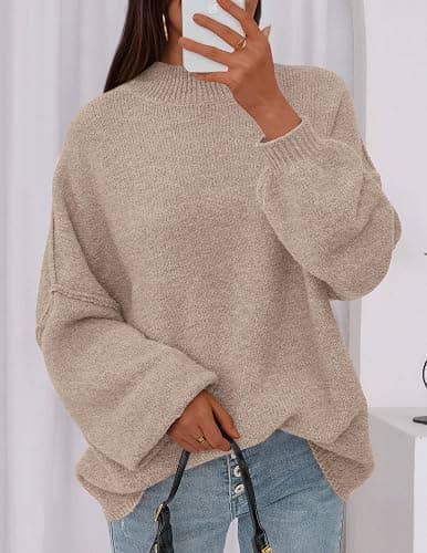 PRETTYGARDEN Women's 2025 Fall Oversized Sweaters Chunky Knit Mock Neck Long Sleeve Casual Trendy Pullover Winter Clothes thumbnail 4