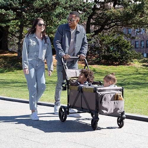 Jeep Sport All-Terrain Stroller Wagon by Delta Children - Includes Canopy, Parent Organizer, Adjustable Handlebar, Snack Tray & Cup Holders, Grey/Olive Green thumbnail 9