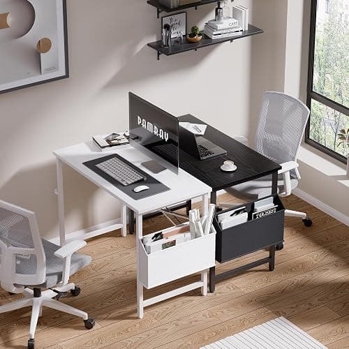 Pamray 32 Inch Computer Desk Small Spaces Desk with Storage Bag for Bedroom Writing and Home Office Work Small Study Desk Table White thumbnail 2
