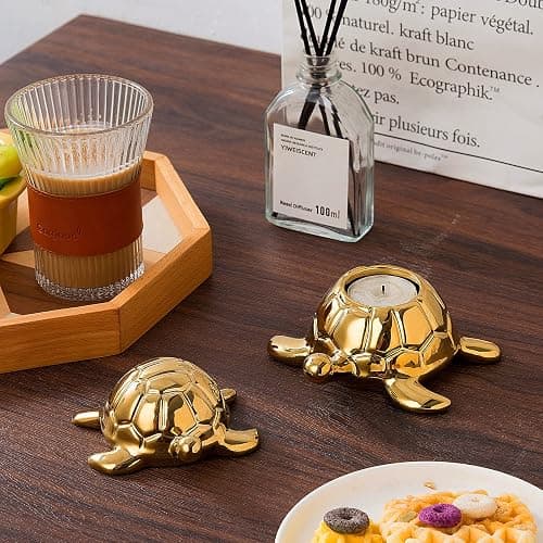 Golden Turtle Statue, Ceramic Turtle Ornament for Home Decor - Gold Tabletop Decoration, Collectible Decor for Elderly, Turtle Sculpture for Bookshelf, Desk, Nightstand thumbnail 7