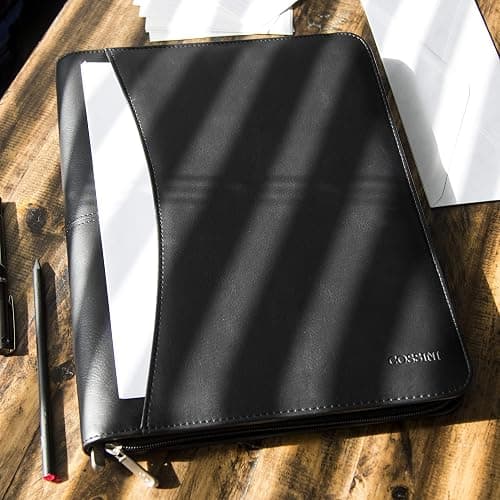 Cossini Black Superior Vegan Leather Business Portfolio with Zipper – Padfolio All-in-One. Smartest Protective 10.1 Inch Tablet Sleeve, Presentation Slot, Solar Calculator, Card Storage, Writing Pad thumbnail 8