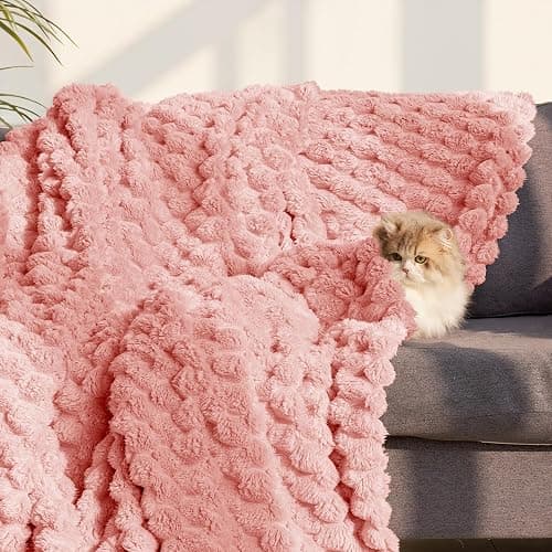 Whale Flotilla Fleece Throw Blanket for Couch or Bed, Luxury 3D Jacquard Super Soft Lightweight Summer Spring Blanket, Cozy Fluffy Plush Decorative Sofa Blankets, 50x60 Inch, Pink thumbnail 2