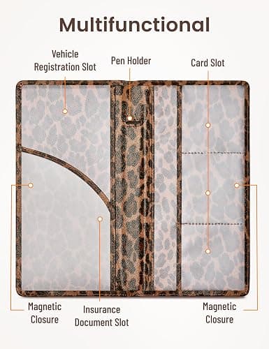 Yarnic Leopard Car Registration and Insurance Holder, Car Document Holder with Magnetic Closure, Car Organizer Vehicle Glove Box Compartment Organizer, Car wallet Case for Teens Men Women thumbnail 3