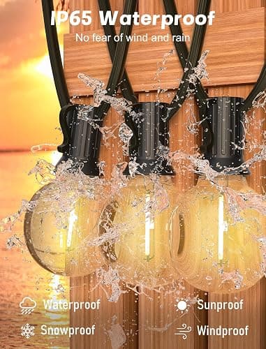 SUNSGNE G40 LED Globe Outdoor String Lights Waterproof Shatterproof, 25FT Outdoor Globe Lights with 25 LED Plastic Clear Light for Café Bistro Porch Pergola Tents Balcony Decor, Black Wire thumbnail 4