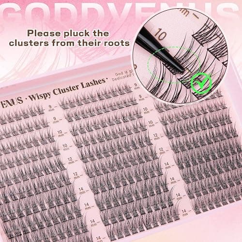 Goddvenus Lash Clusters Kit 9-14mm Wispy Eyelash Clusters Lashes Natural DIY Lash Extension Kit Short Cluster Eyelash Extensions Kit 300pcs C Curl Individual Lashes Cluster Eyelash (With Tweezers) thumbnail 7