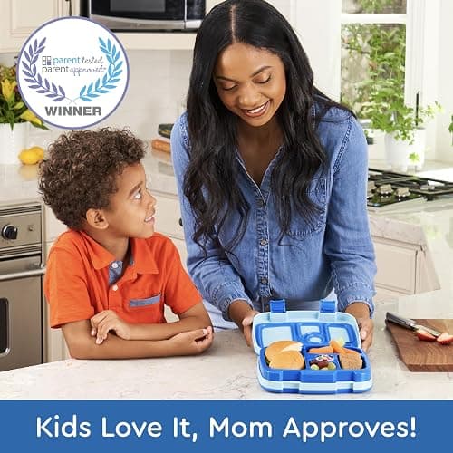 Bentgo Kids Bento-Style 5-Compartment Leak-Proof Lunch Box - Ideal Portion Sizes for Ages 3 to 7 - Durable, Drop-Proof, Dishwasher Safe, PFAS & BPA-Free & Made with Food-Safe Materials (Blue) thumbnail 3