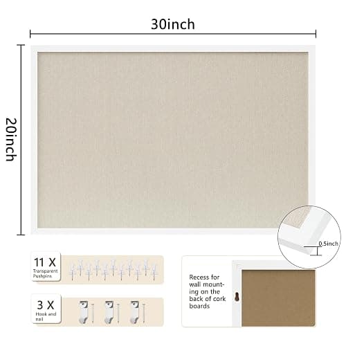 DAHAPYBOO Cork Board with Linen White,Bulletin Board 30"x20" Hanging Corkboards for Office Home School Message Board or Vision Board Decoration. thumbnail 3