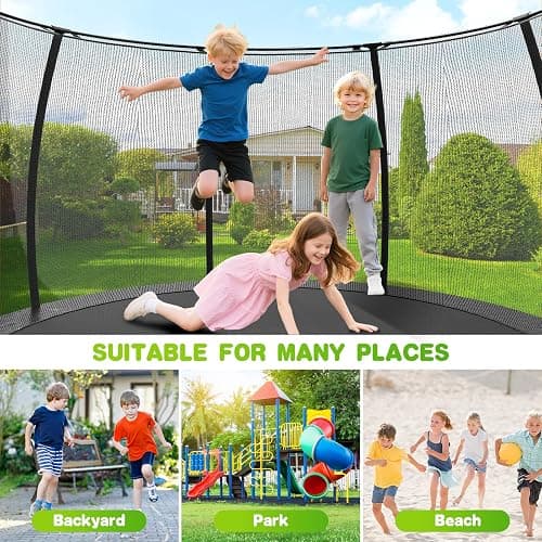 Trampoline 10FT 12FT 14FT with Enclosure and Ladder, ASTM Approved Recreational Trampolines for Kid and Adult, Outdoor Trampolines with Socks, Dart Board, Basketball Hoop for Trampoline Black thumbnail 6