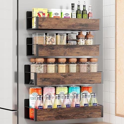 Vetacsion 4 Pack Moveable Fridge Magnetic Spice Racks,Metal(Wood) - Image 1