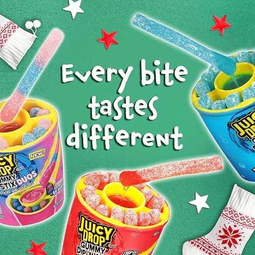 Juicy Drop Gummy Dip 'N Stix Assorted Christmas Candy Variety Pack, Sweet Gummy Sticks W/ Sour Dipping Gel, 8Ct, Sour Candy Pack for Party Favors, Stocking Stuffers, Kids Gifts thumbnail 4