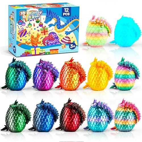 Cybermaker 12PCS 3D Printed Dragon Toys Eggs with Dragon Inside, Christmas Stocking Stuffers for Kids, 3D Printing Toys for Kids, Fidget Toy for Adults Teens Boy Gifts Cool Stuff Christmas Fun Gifts - Image 1