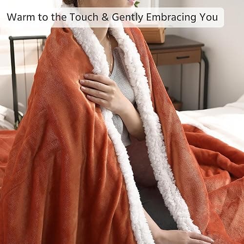 YUSTAL Electric Heated Blanket Full Size 72x84 Inch - Super Soft Flannel Warm Blanket with 10 Heat Settings, 1-12H Auto Shut Off Timer, Machine Washable (Pumpkin) thumbnail 2