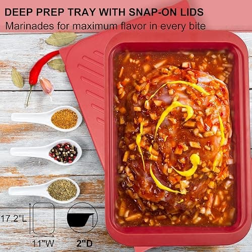 GAYIMEI Deep Grill Carry System with Lids, Cutting Board, Tong, Gift Ready BBQ Carry Tray for Prepping, Marinating and Serving, Diswasher Safe, Nesting Platters Black in Red thumbnail 3