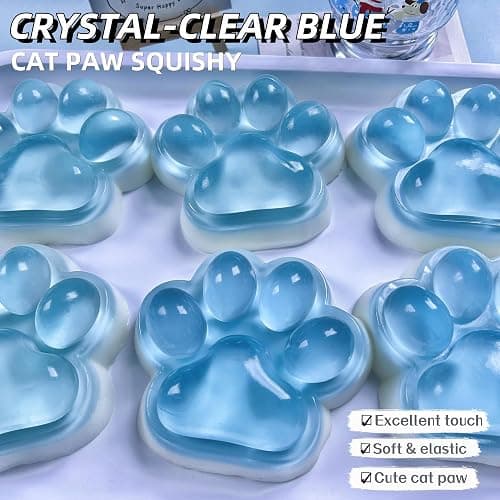 Fufu Big Cat Paw Squishy Toy 5 Inch Sticky Cat Paw Print Squishies Large Transparent Pinch Family Tuba Squishy Clear Jelly Blue Giant Squeeze Toy for Adults Stress Relief (TOUMING--Blue) thumbnail 6