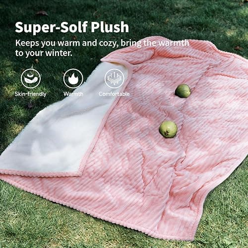 Texciting Heated Blanket Electric Blanket Throw 50”X60”-Heating Throw with 5 Heat Settings-3 Hours Auto Off,ETL Certified,Machine Washable (Pink) thumbnail 5