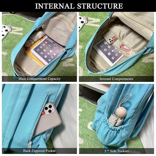 Extolove Cute Aesthetic Backpack Y2K Simple Solid Color Kawaii Backpacks Travel Laptop Backpack (Yellow) thumbnail 5