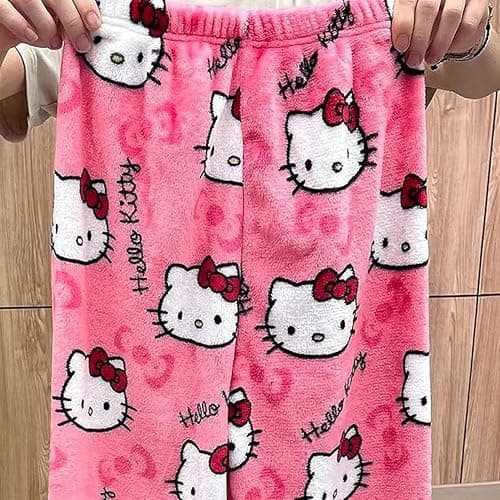 BIUGNVW Anime Pajamas Pants Women Cartoon Family Christmas Pajama Pants Kawaii Flannel Pajama Pants Black and Pink thumbnail 3