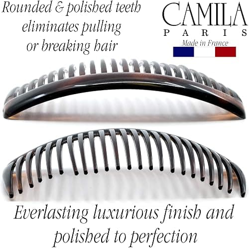 Camila Paris AD66/2 French Side Comb Large Curved Tortoiseshell Hair Combs for Women Fine Hair, 4 Inch Strong Hold Comb for Women Bun Chignon Up-Do Styling Girls Hairstyle Accessories, Made in France thumbnail 3