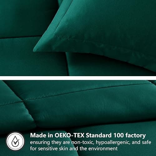 American Home Collection Comforter Set, Down Alternative Ultra Soft Microfiber, 3 Pieces with 1 Comforter and 2 Pillow Shams, Oeko-Tex Comforter for Full and Queen Size Bed, Dark Green Comforters thumbnail 3