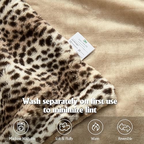 DREAMNINE Luxury Brown Cheetah Print Faux Rabbit Fur Blanket for Couch 50" x 60",Decorative Soft Thick Fluffy Leopard Furry Blankets, Warm Blankets for Winter,Animal Print Cozy Chic Fuzzy Lap Blanket thumbnail 4