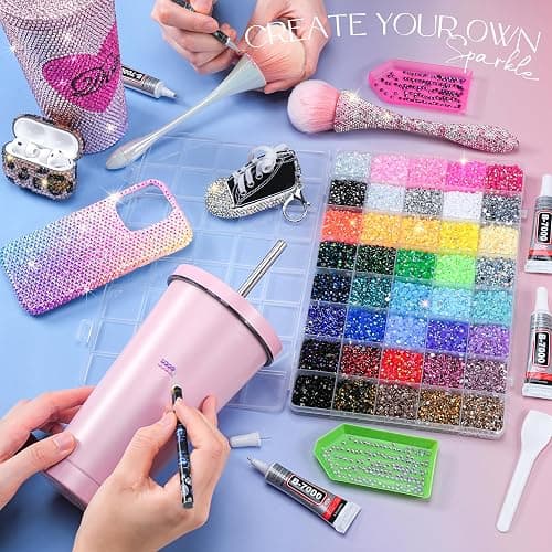 Lotwow 50000Pcs Bedazzling Kit with Rhinestones 3mm, 40 Colors Bedazzler Kit Resin Rhinestones Nail Gems & Glitter Gem Art Supplies, Diamond Art Kits Accessories with Pickup Pen, 4pcs 10ml B7000 Glue thumbnail 2